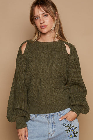 POL Cable Knit Cutout Long Sleeve Sweater Sweater