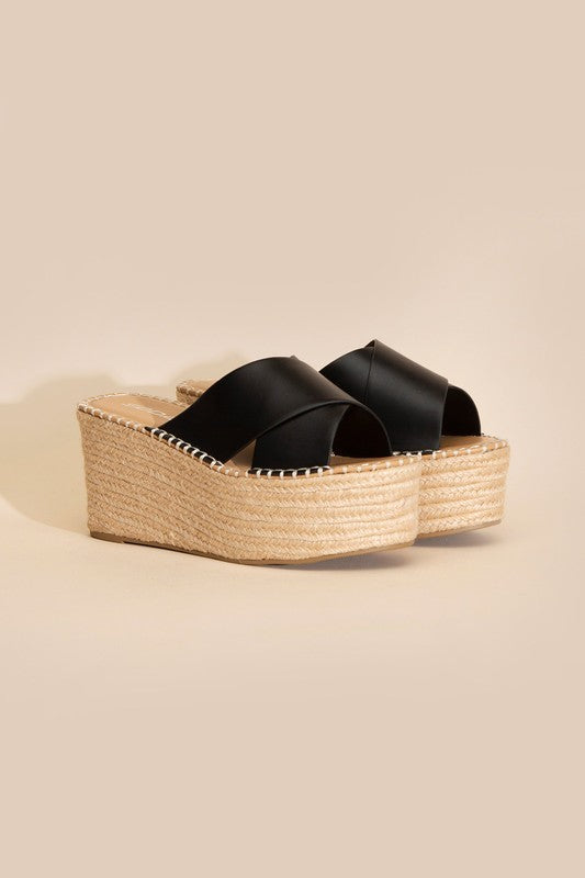 Raffia Platform Slides Sandals