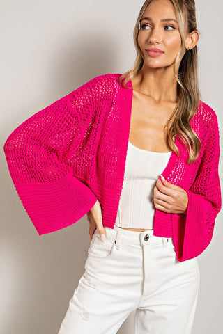 Eyelet knit cardigan HOT PINK cardigan