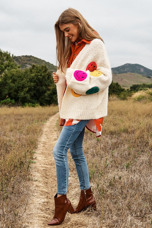 The Fuzzy Smile Long Bell Sleeve Knit Cardigan cardigan