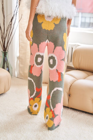 Flower Printed Casual Cozy Full Long Wide Pants Pants