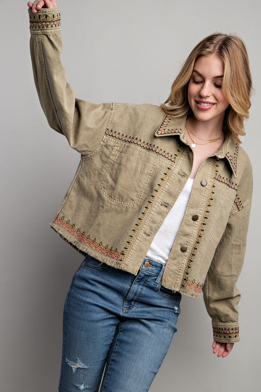 EMBROIDERED WASH COTTON JACKET Jacket