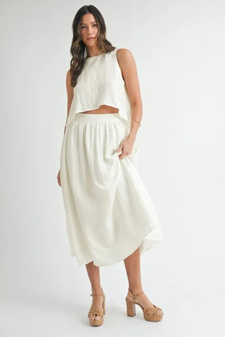 Wrinkled Round Neck Swing Top and Skirt Set set