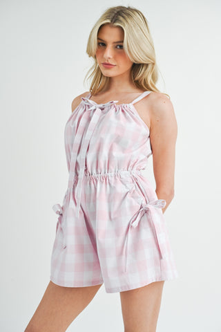 MABLE Plaid Sleeveless Button Down Romper Jumpsuits and Rompers