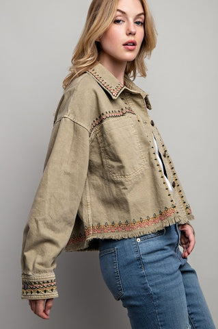 EMBROIDERED WASH COTTON JACKET Jacket