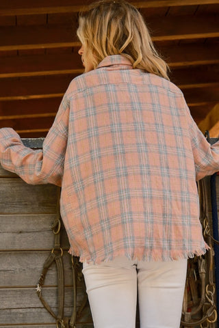 Plaid Button Up Raw Hem Shirt Shirt