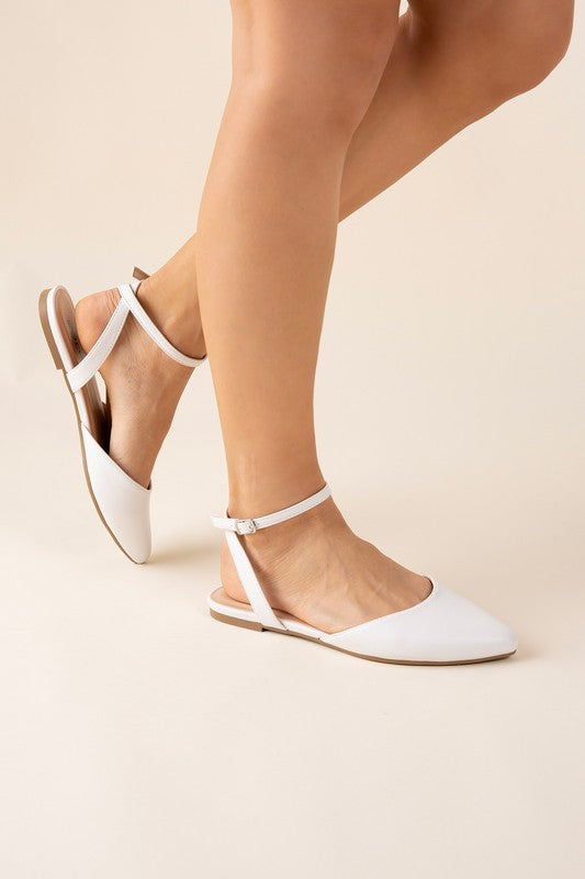 LINDEN-S ANKLE STRAP FLATS WHITE
