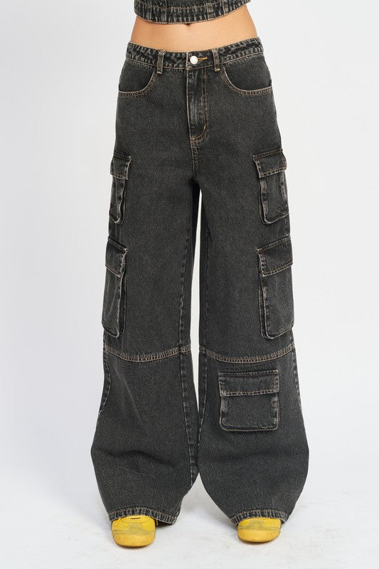 Low Rise Cargo Denim Pants BLACK Denim pants