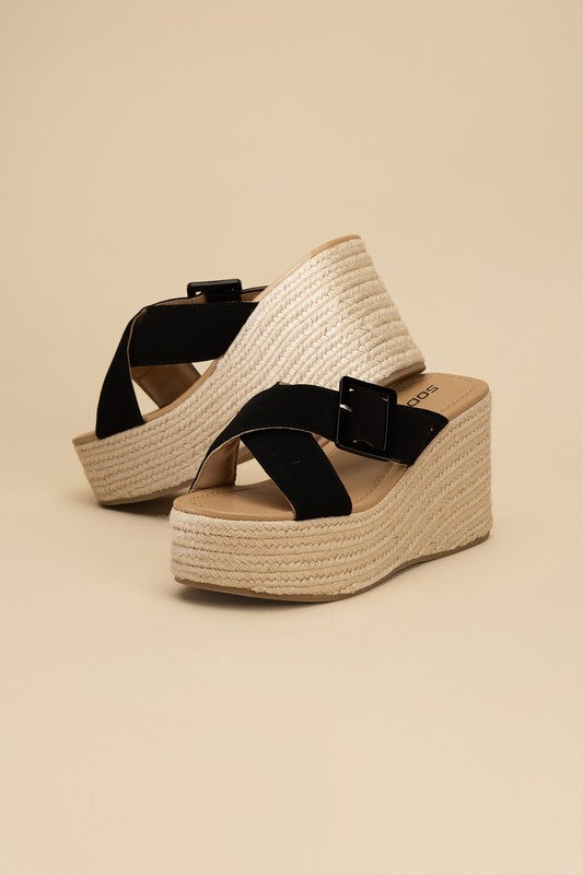 MANTA ESPADRILLE PLATFORM SLIDES BLACK