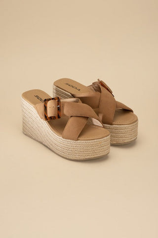 MANTA ESPADRILLE PLATFORM SLIDES TAN