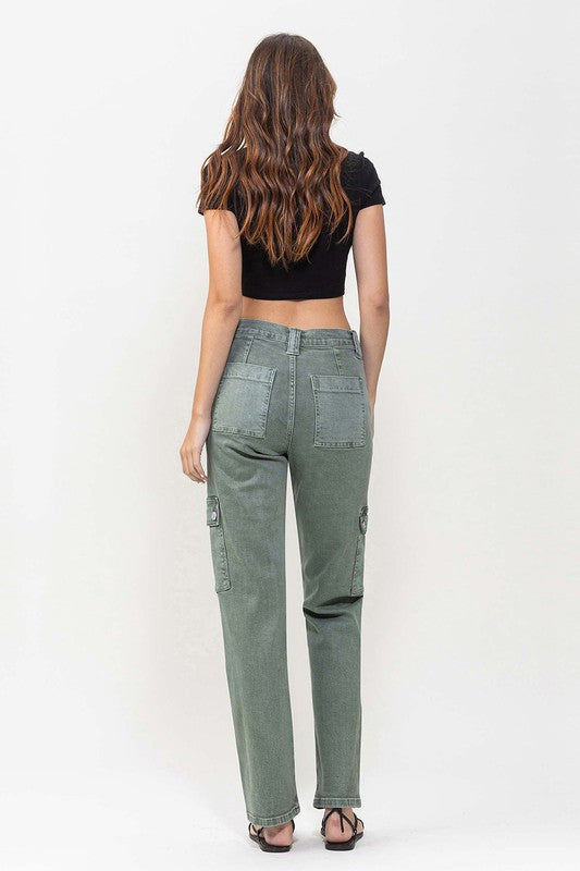 Mid Rise Straight Cargo Pocket Detail Jeans Denim pants