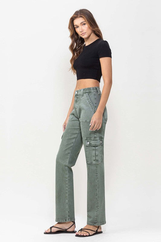 Mid Rise Straight Cargo Pocket Detail Jeans Denim pants