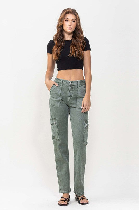 Mid Rise Straight Cargo Pocket Detail Jeans Denim pants