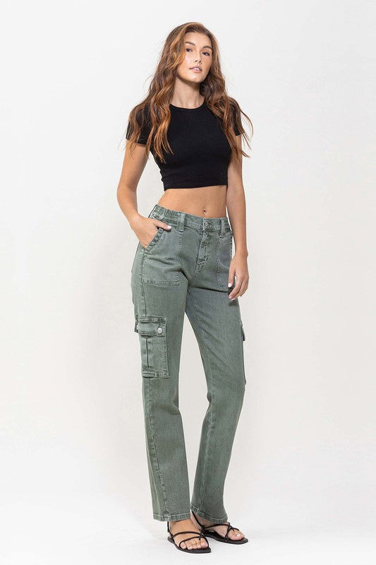 Mid Rise Straight Cargo Pocket Detail Jeans Denim pants