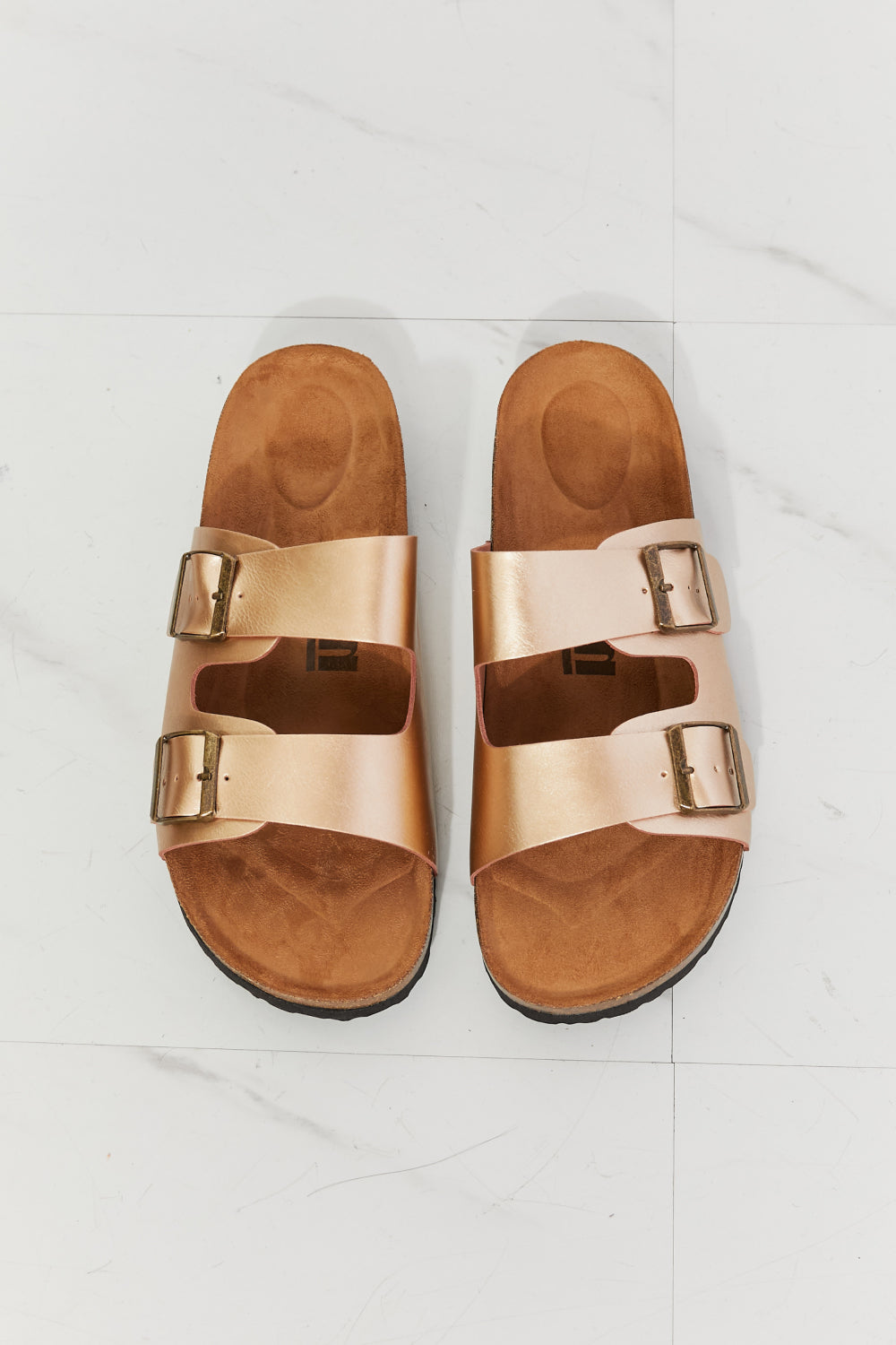 MMShoes Best Life Double-Banded Slide Sandal in Gold Sandals