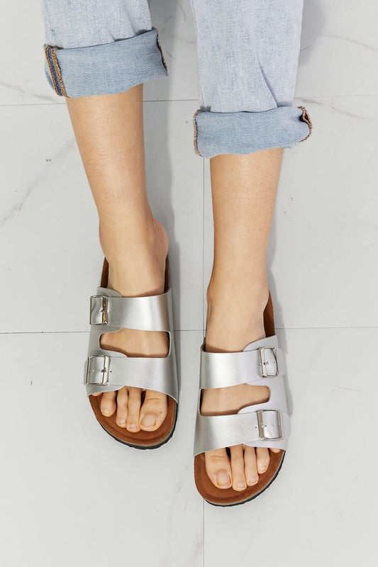 MMShoes Best Life Double-Banded Slide Sandal in Silver Sandals