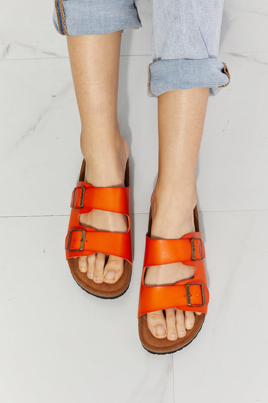 MMShoes Feeling Alive Double Banded Slide Sandals in Orange Orange Sandals