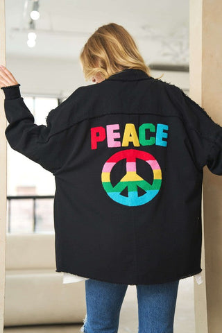 MULTI COLOR LETTERING PEACE SYMBOL BUTTON UP SHIRT Shirt