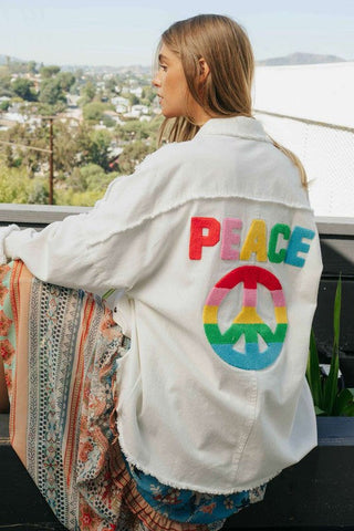 MULTI COLOR LETTERING PEACE SYMBOL BUTTON UP SHIRT Shirt