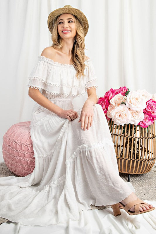 Off Shoulder Ruffle Maxi Dress OFF WHITE Dress