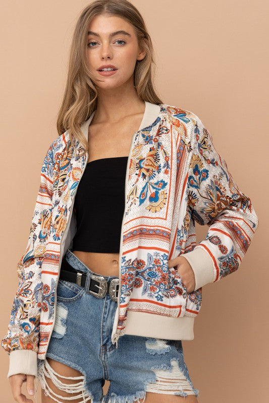 Reversible Satin Paisley Bomber Jacket LIGHT CHAMPAGNE Jacket