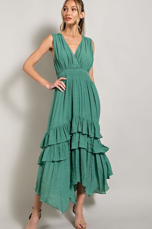 V Neck Ruffle Maxi Dress SAGE Dress