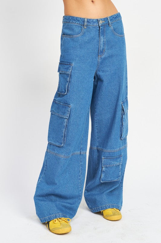 Wide Leg Cargo Denim Pants Denim pants