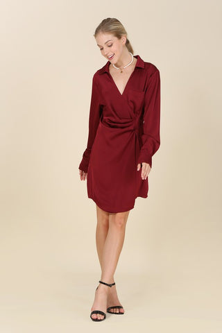 Satin collared wrap mini dress Dress