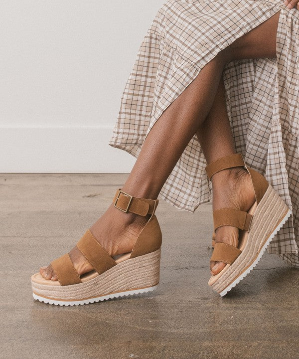 OASIS SOCIETY Slyvie - Double Strap Wedge Heel CAMEL