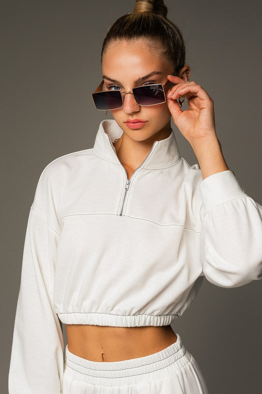 Long Sleeve Elastic Waist Top WHITE Top