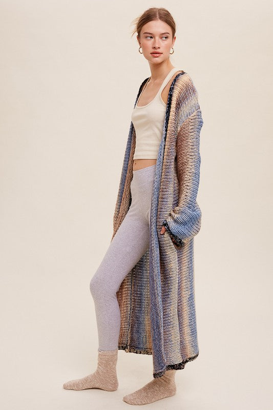 Multi Color Gradation Long Knit Open Cardigan cardigan