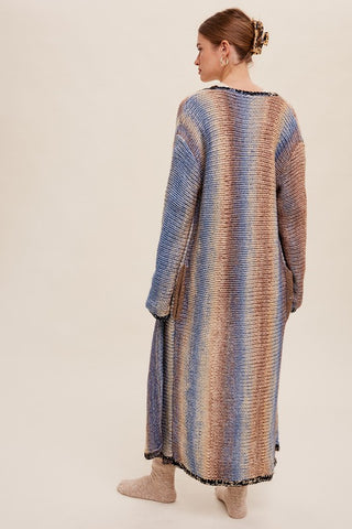 Multi Color Gradation Long Knit Open Cardigan cardigan