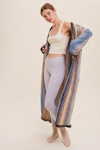 Multi Color Gradation Long Knit Open Cardigan Denim Multi cardigan