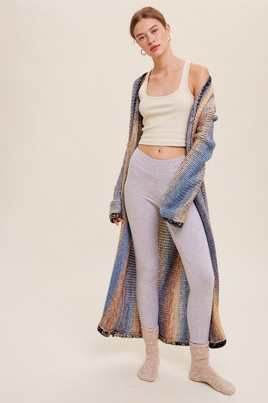 Multi Color Gradation Long Knit Open Cardigan cardigan