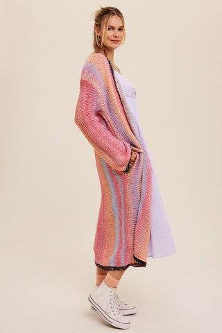 Multi Color Gradation Long Knit Open Cardigan cardigan