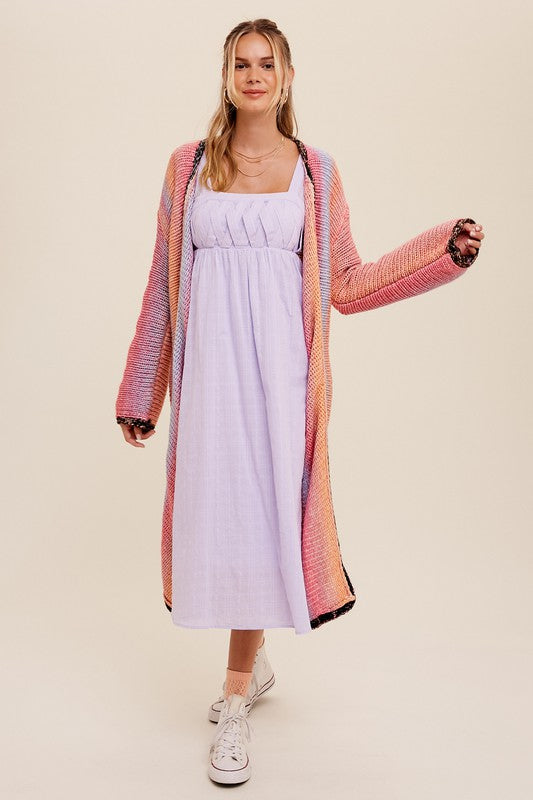 Multi Color Gradation Long Knit Open Cardigan cardigan