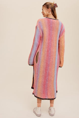 Multi Color Gradation Long Knit Open Cardigan cardigan