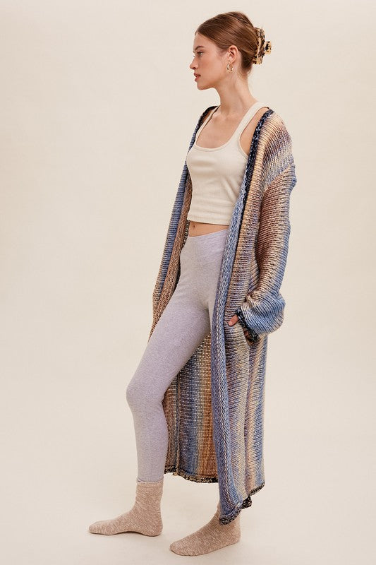 Multi Color Gradation Long Knit Open Cardigan cardigan