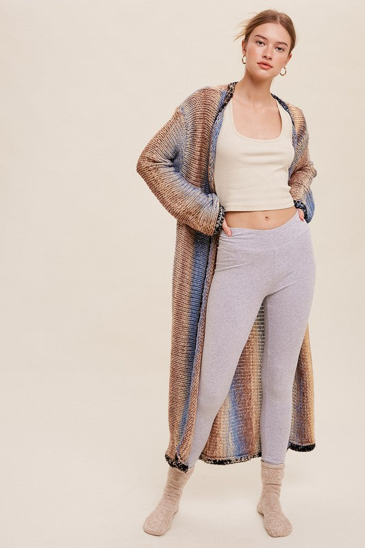 Multi Color Gradation Long Knit Open Cardigan cardigan