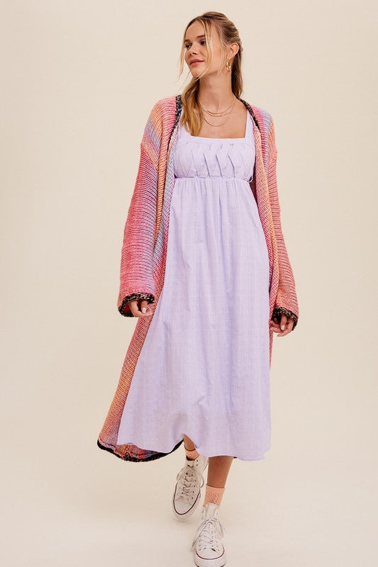 Multi Color Gradation Long Knit Open Cardigan cardigan