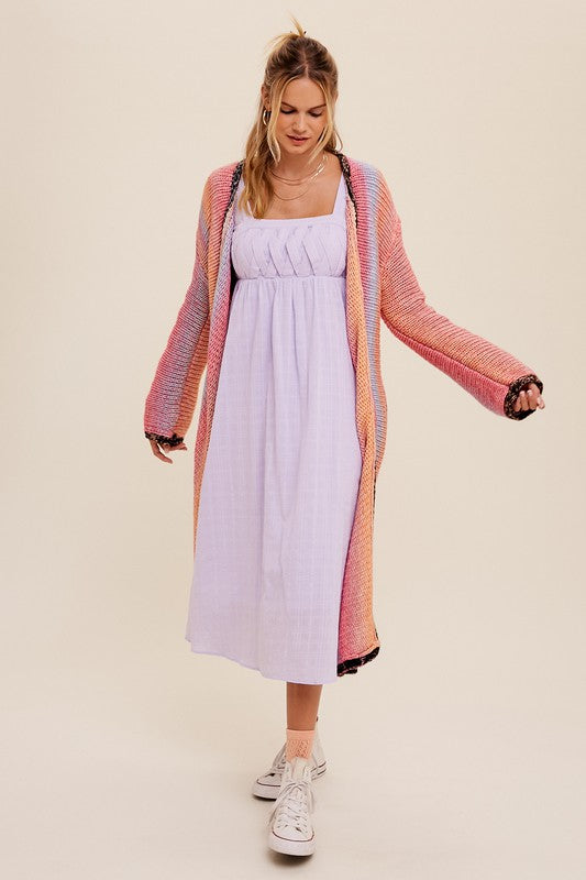 Multi Color Gradation Long Knit Open Cardigan cardigan