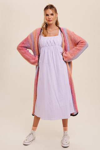 Multi Color Gradation Long Knit Open Cardigan cardigan