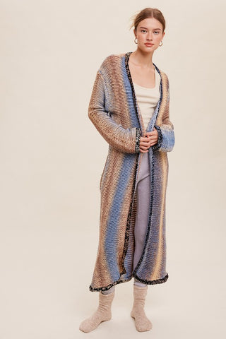 Multi Color Gradation Long Knit Open Cardigan cardigan