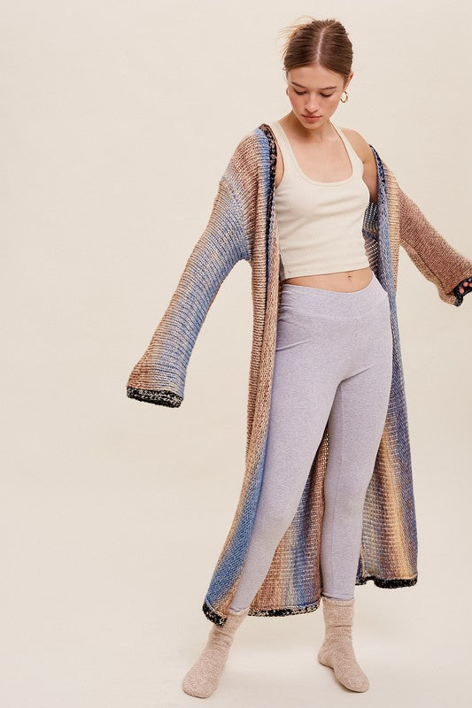 Multi Color Gradation Long Knit Open Cardigan cardigan