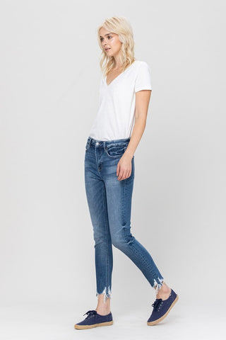 HIGH RISE ANKLE SKINNY HEM DETAILS Jeans