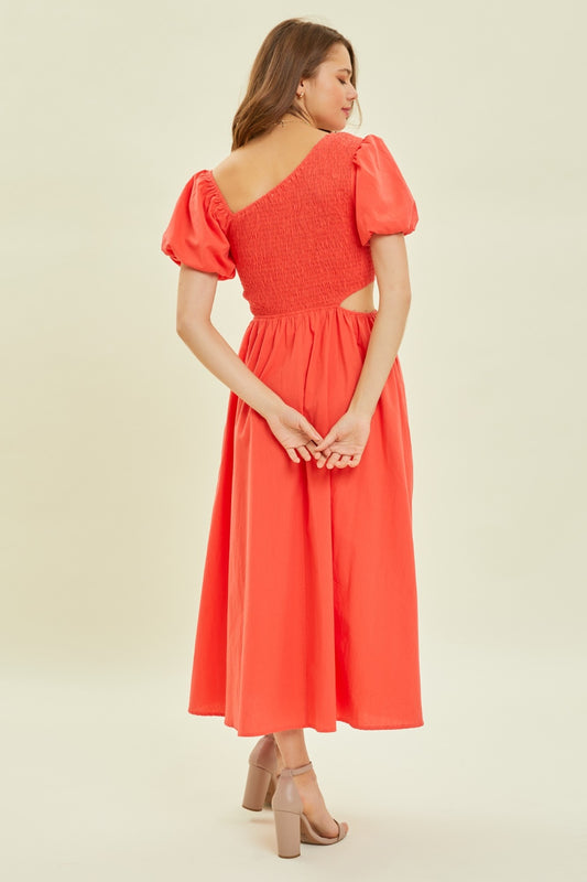Smocked Cutout Midi Dress Dress