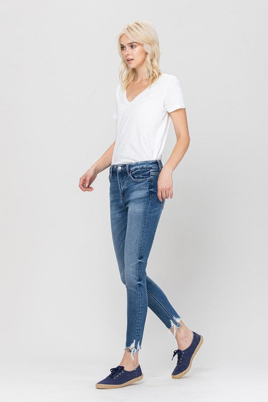 HIGH RISE ANKLE SKINNY HEM DETAILS Jeans