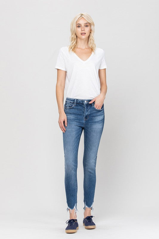 HIGH RISE ANKLE SKINNY HEM DETAILS Jeans