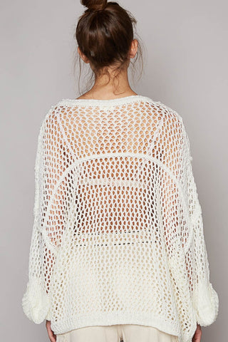 POL Openwork Long Sleeve Knit Cover Up top