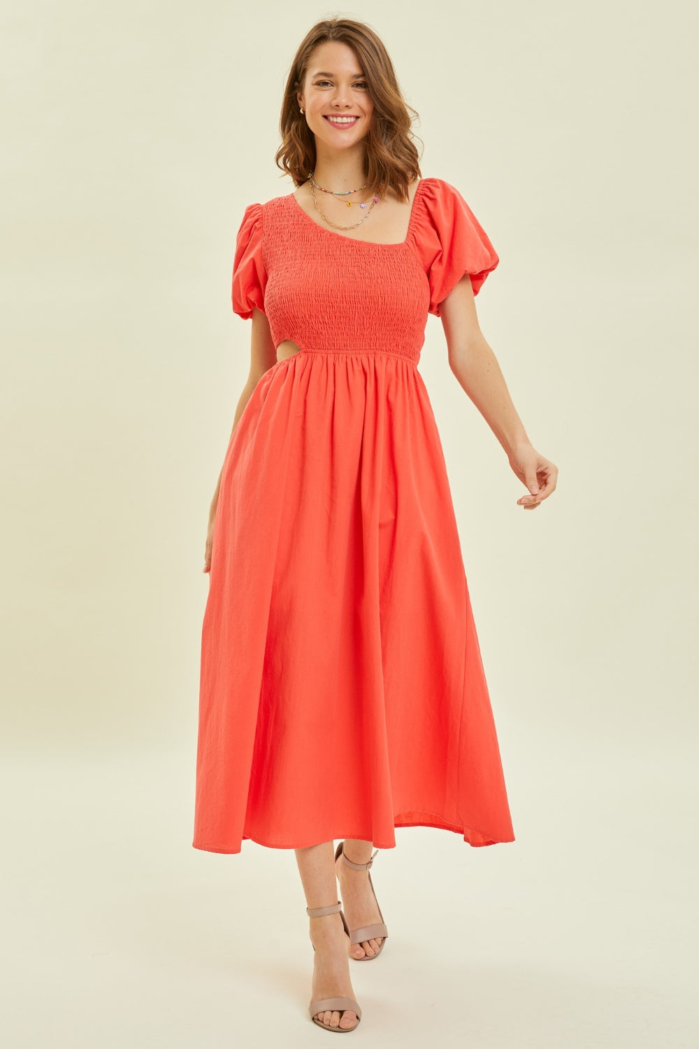 Smocked Cutout Midi Dress Dress
